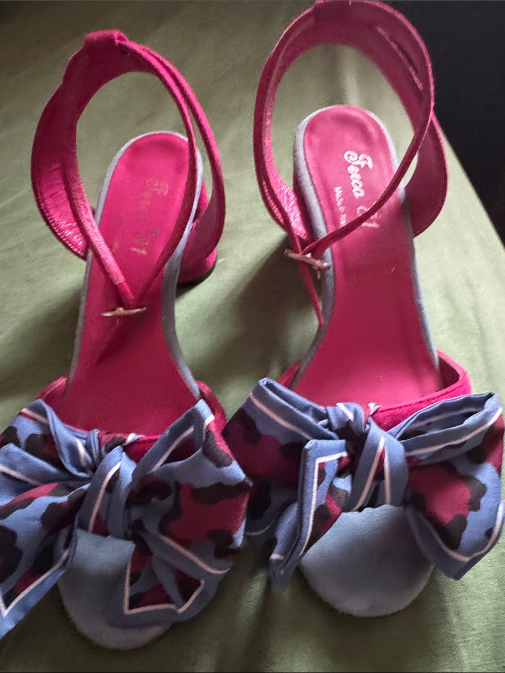 Ferca 81 pink leather suede blue bow sandal 39 8.5 Italy